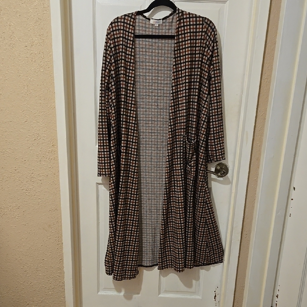 Lularoe Plaid Long Open Cardigan